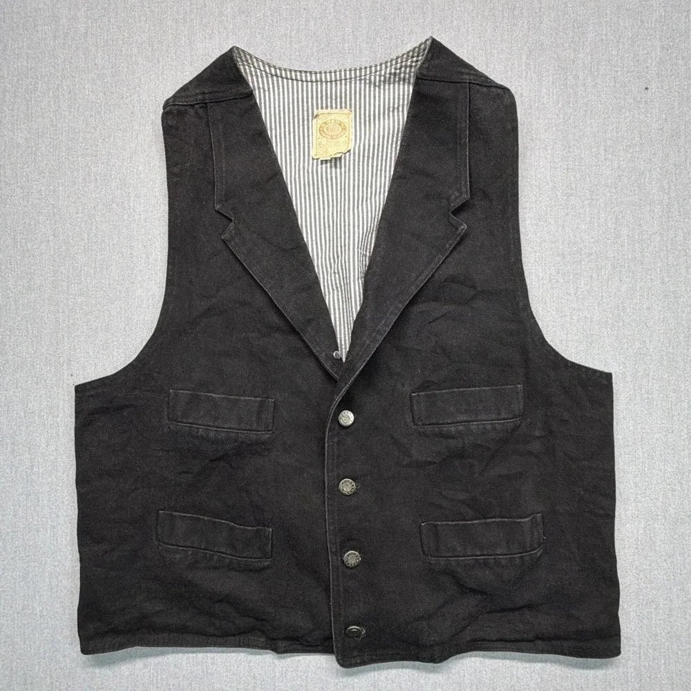 Men's Black Button-Front Vest with Notch Lapel
